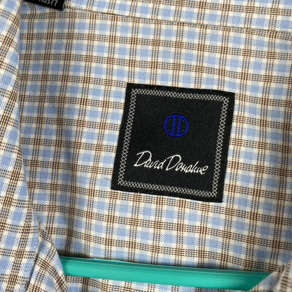 David Donahue Button Up Shirt Men's 17 34/35 XL Blue Brown Plaid Causal Formal - Picture 4 of 11